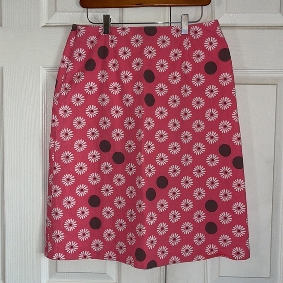 Boden Pink And White Daisy With Brown Dots A Line Skirt - Picture 2 of 6